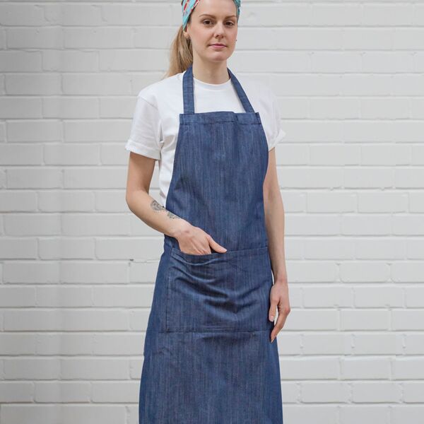 Dennys Cross Dyed Denim Bib Apron with Pocket Thumbnail