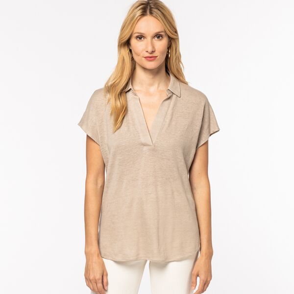 Native Spirit Ladies Linen Polo Shirt Thumbnail
